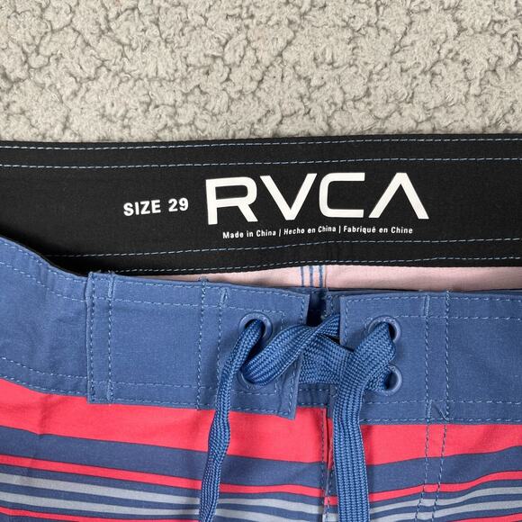 RVCA Board Shorts Men's Size 29 Pink Striped 18" Stretch Surfer Swim Trunks - Picture 3 of 6